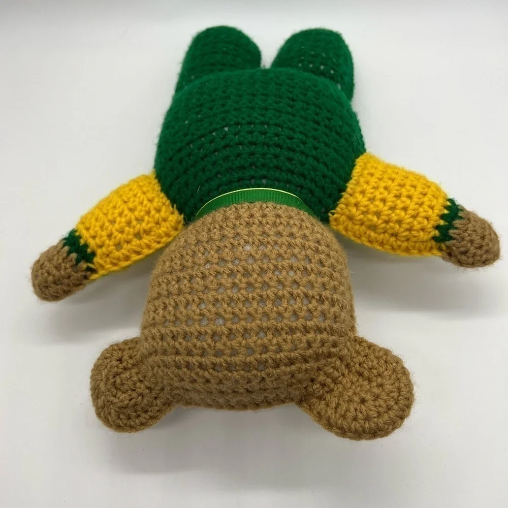 ADORABLE CROCHETED TEDDY BEAR I. GREEN AND BRIGHT YELLOW